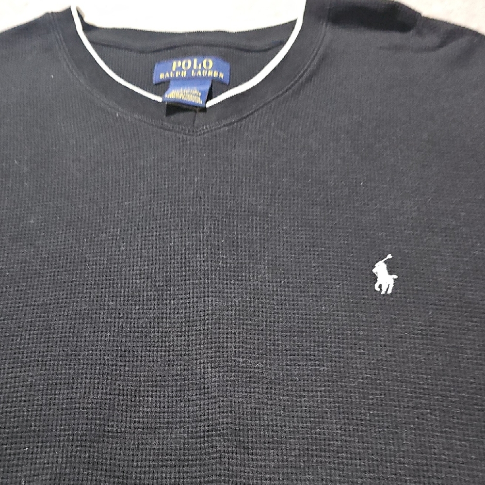 Polo by Ralph Lauren Mens Black and White Thermal-Knit Sleep Shirt
